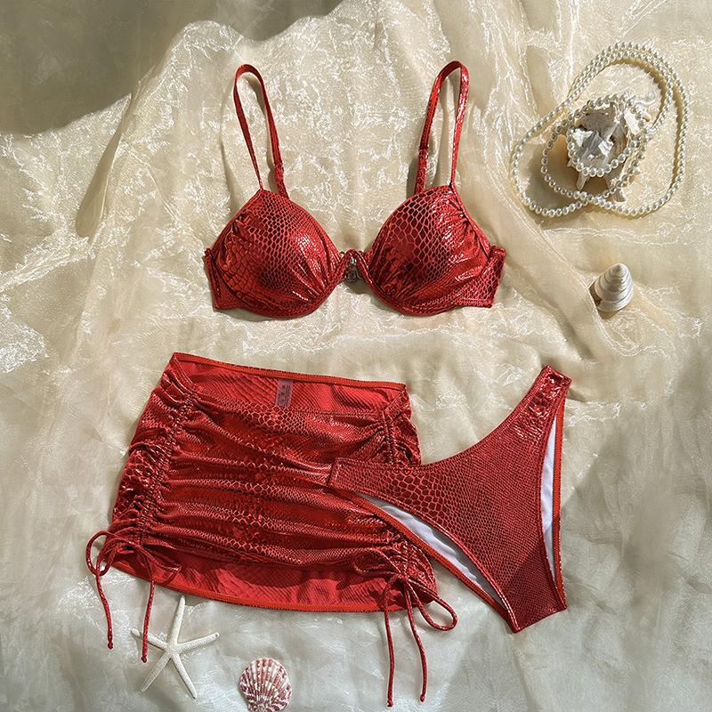 

Triangle Bikini Lace Up Backless Swimwear Drawstring Swimsuit Women Retro Tinsel Mesh Skirt Bathing Suit Vacation Summer Outfits L червоний