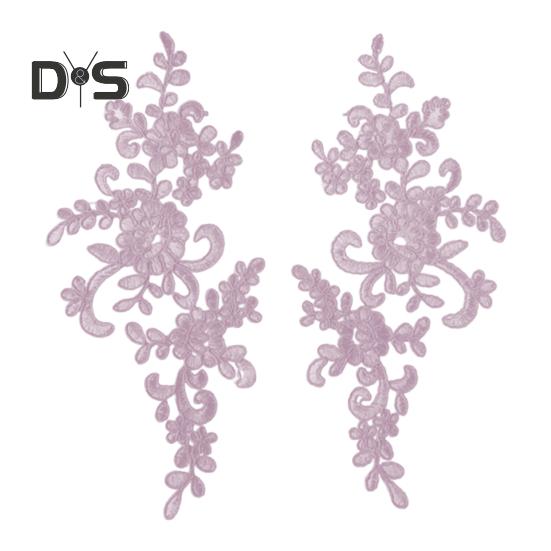 2 Pcs Embroidery Lace Applique Sewing Flower Fabric Collar Patch Motif Wedding Gown Dress Bridal DIY Crafts for Daily Wear Tailor Shops