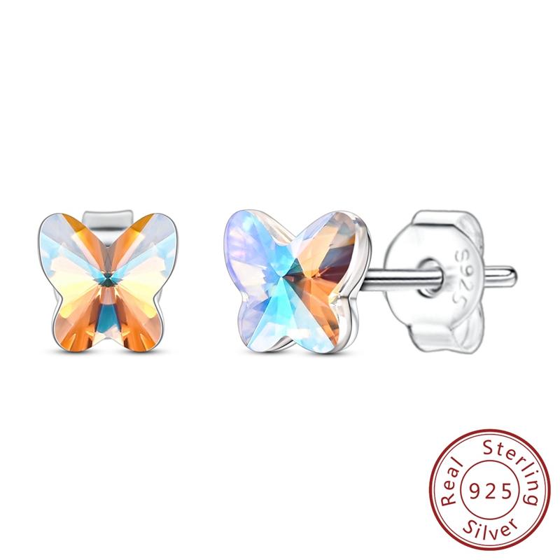 Original 925 Silver Hoop Earrings Butterfly Geometric Star Earrings Stud For Woman Female Girl Fashion Jewelry Girls