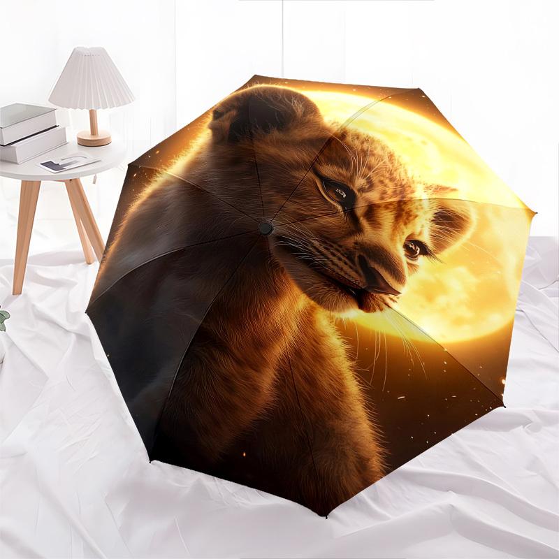 Lion Cub, Moonlit Night- Automatic Umbrella,Suitable for Men and Women,Suitable for Birthdays, Christmas, Gifts for Fashion Lovers0941b