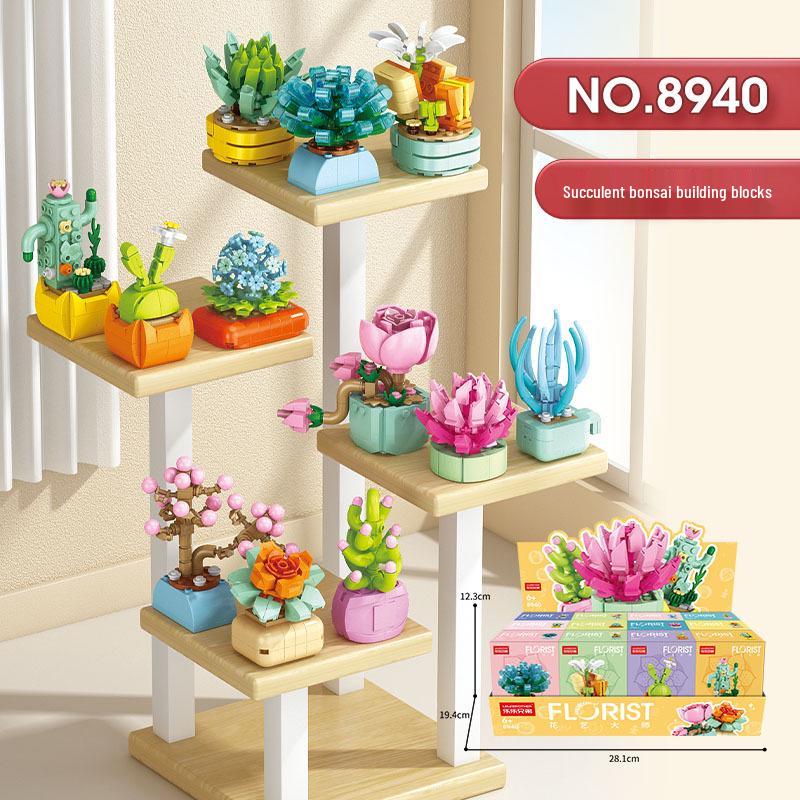 Succulent Rose Bouquet Preserved Flower Toy Compatible with LEGO Bricks - Perfect Gift for Girls