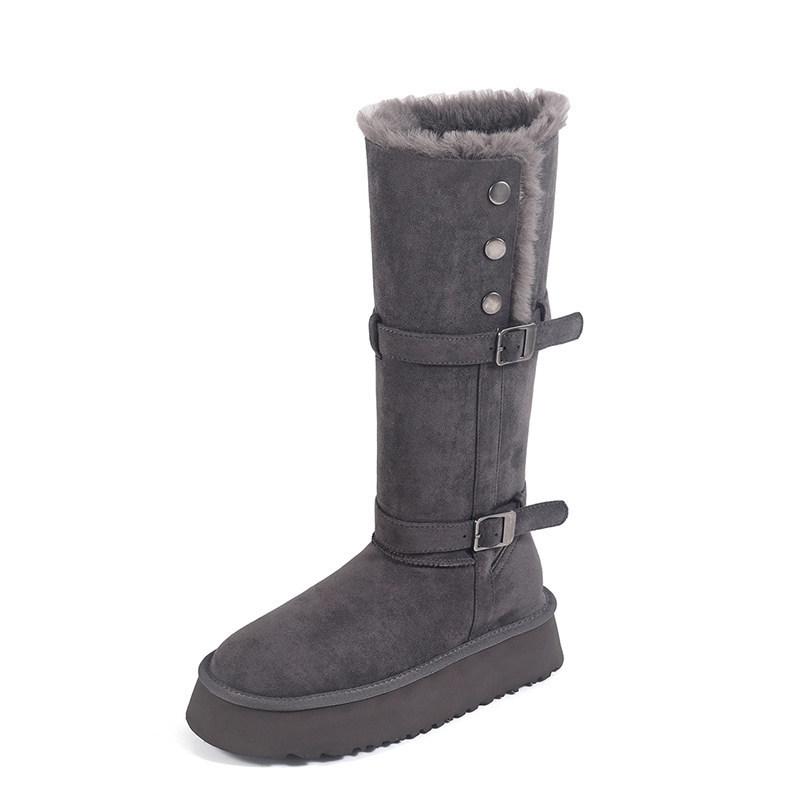 Tall tube velvet thickened snow boots winter thick-soled warm medium and long tube snow cotton boots cotton shoes