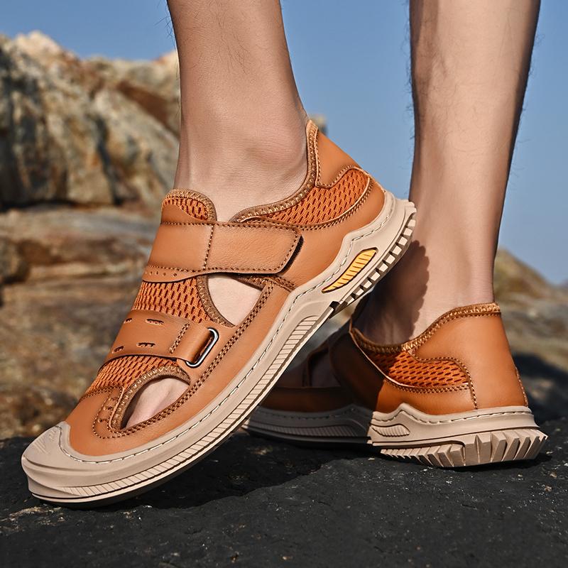 Summer Men Sandals Genuine Leather Mens Casual Shoes Outdoor Men Leather Sandals for Men Beach Shoes Roman Mens Shoes