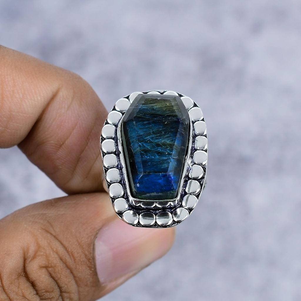 Labradorite Gemstone Handmade 925 Sterling Silver Jewelry Ring Size 8 M-2598