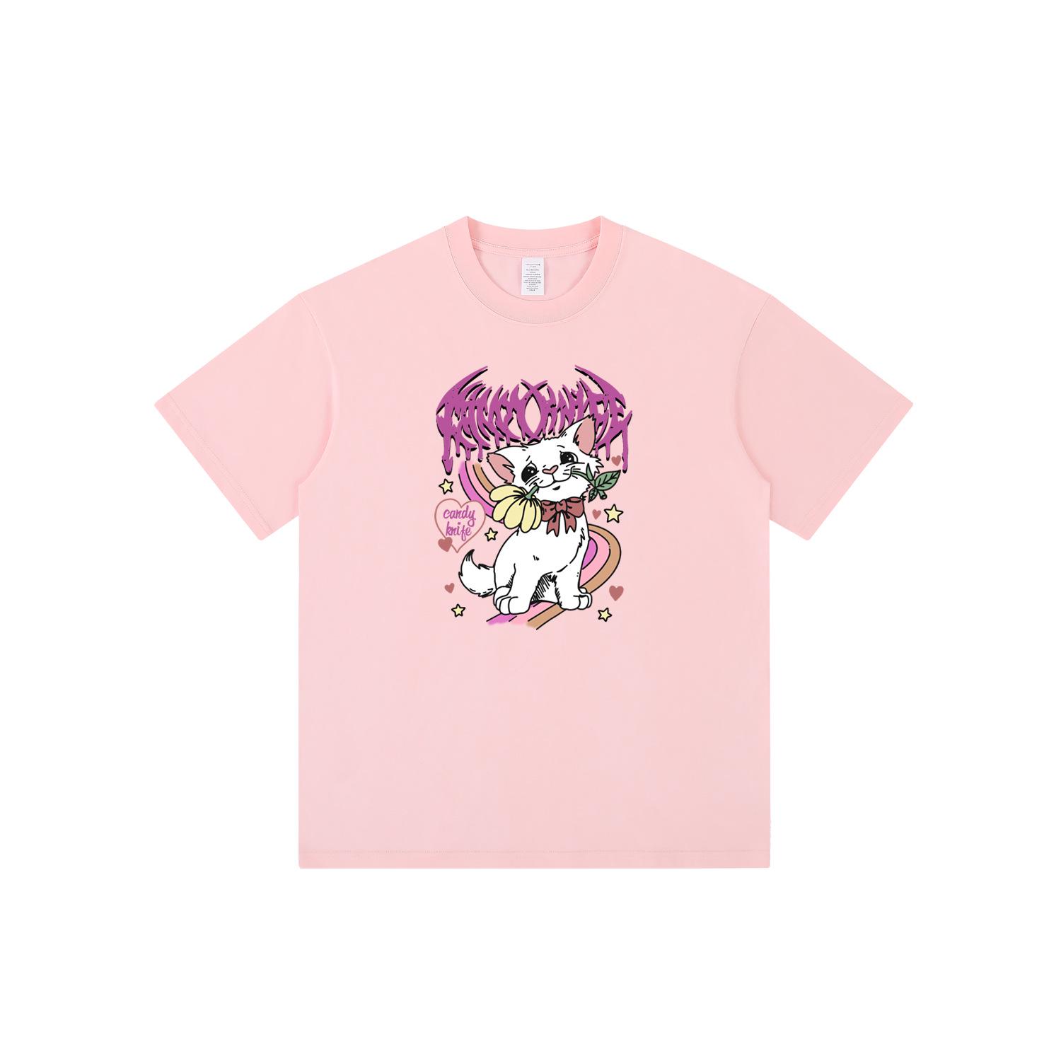 

Unisex 2024 Summer Cotton Cat Print Loose Short Sleeve T-Shirt 2XL