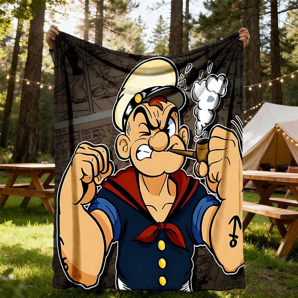 1pc Popeye Sailor All-Season Comfort, Outdoor Flannel Blanket - Soft, Warm & Cozy for Naps, Camping & Travel 067