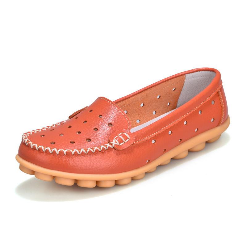 

Новые весенне-летние кожаные туфли-лодочки с полым верхом и неглубоким вырезом большого размера для женщин, повседневные туфли на плоской подошве большого размера для мам, туфли для медсестер 41