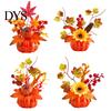 Autumn Seasonal Counter Display Fall Artificial Pumpkin Table Centerpiece, Fake Decoration with Sunflowers Decor Maple Leaves Berries for Thanksgiving