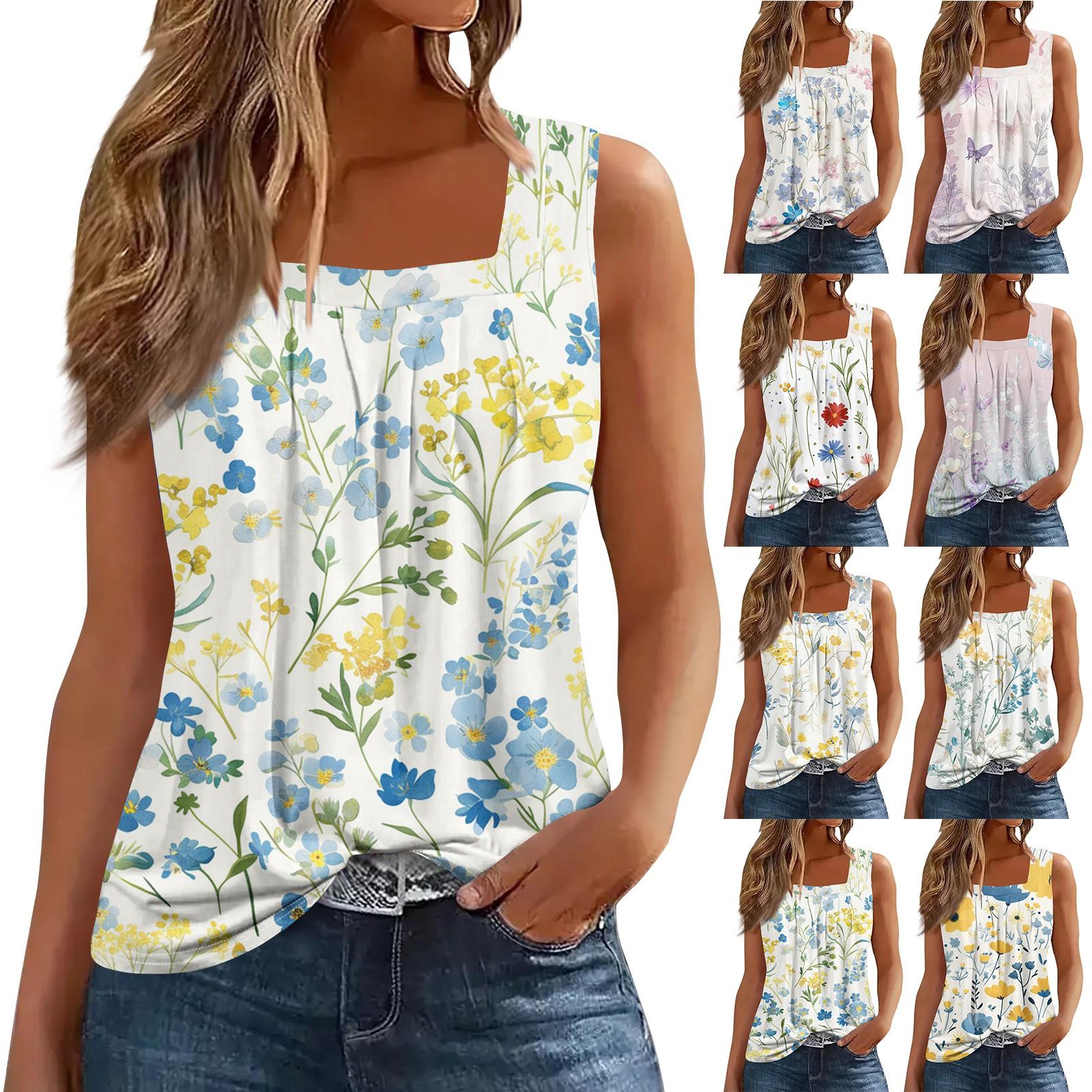 

Літня жіноча модна повсякденна плісирована жилетка без рукавів із квадратним коміром і принтом S фіолетовий