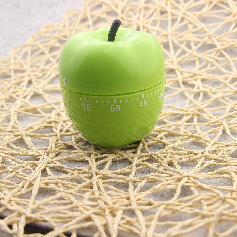 Green Apple Mechanical Kitchen Timer with Alarm for Study and Cooking.