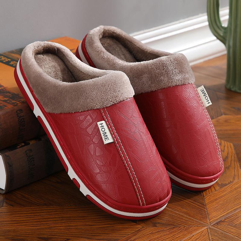 

Водонепроницаемые домашние хлопковые тапочки из искусственной кожи, женские, теплые, флисовые, уличные хлопковые тапочки 36-37