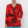 Women Plus Size Teal Black Gold Marble Printed Nurse Scrub Top V Neck Long Sleeve With Front Pockets