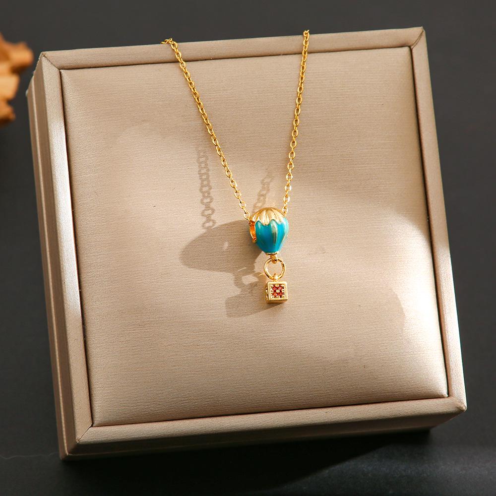 Goldene Heißluftballon Anhänger Halskette – Trendiger Titansstahl Schlüsselbeinkette Schmuck