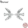 BAMOER 925 Sterling Silver Simple Bird Stud Earrings Animal Inlaid CZ Hypoallergenic Earrings for Women Fine Jewelry SCE1751
