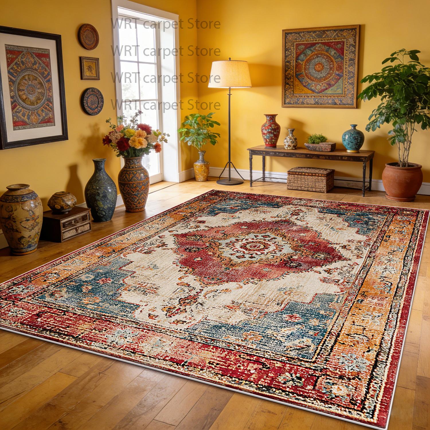 

Ethnic Style Distressed Living Room Carpet Persian Decoration Home Sofa Coffee Tables Soft Floor Mat Bedroom Non-slip Fluffy Rug 60x90cm