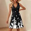 Women's V-Neck Waisted Floral Print Sleeveless Hem Spliced Dresses