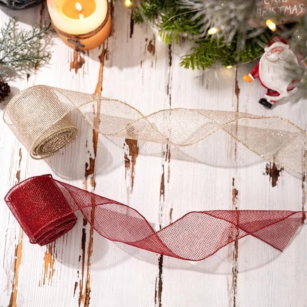 1Roll 179.13in Christmas Tree Decorations 2.5in Wide Wreath Ribbon Metallic Mesh Ribbon DIY Crafts