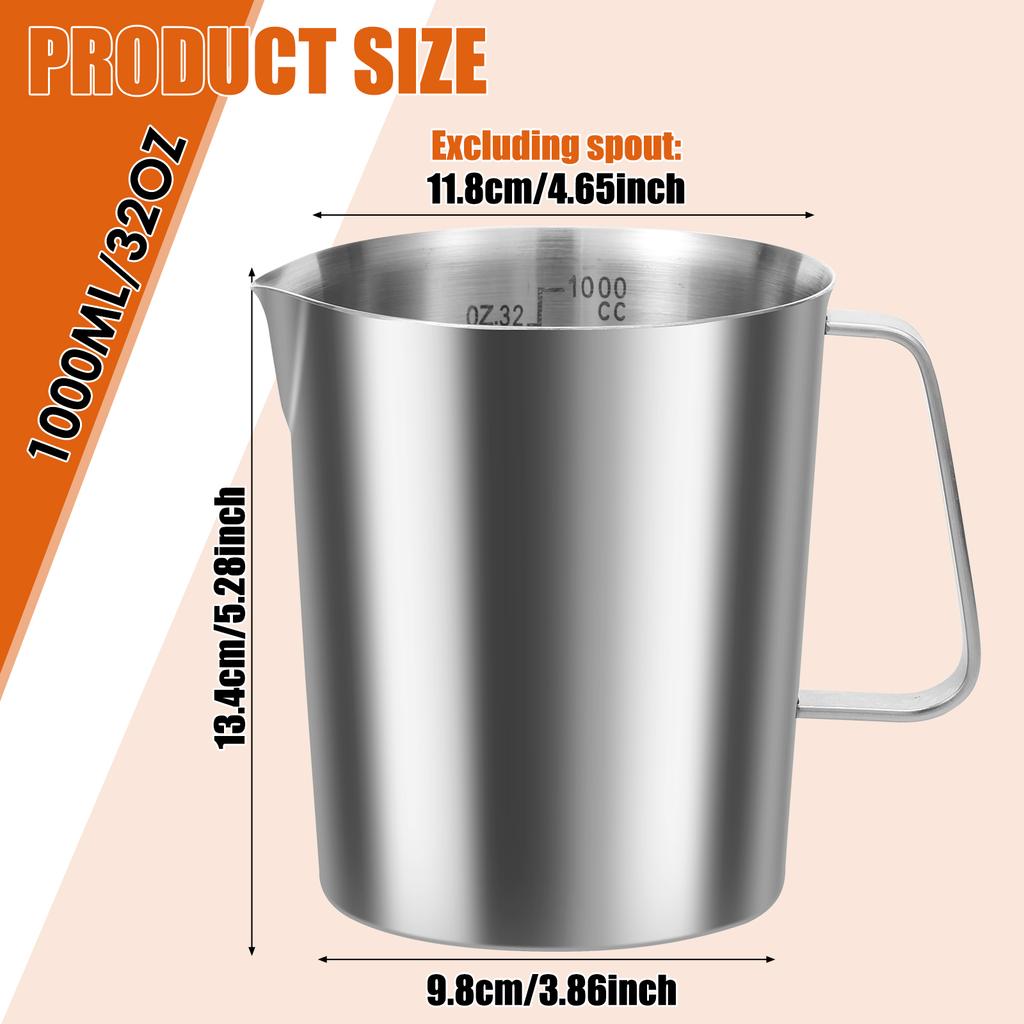 500/1000ML Coffee Milk Frothing Pitcher Jug Stainless Steel Precise Scale Milk Frothing Jug With Handle Latte Barista Profession
