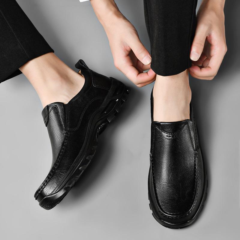 Men's Large Size Leather Loafers - Outdoor, Casual, Slip-On, Spring Low-Top Dad Shoes