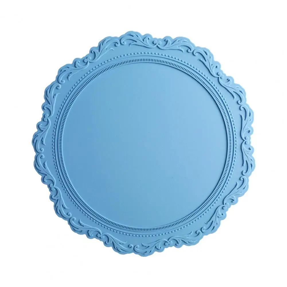 

Силіконова підкладка Кругла мереживна підкладка Корейська обідня Силіконова ізоляційна підкладка Фоторамка Прикраса столу Весільні підставки 34x34cm синій