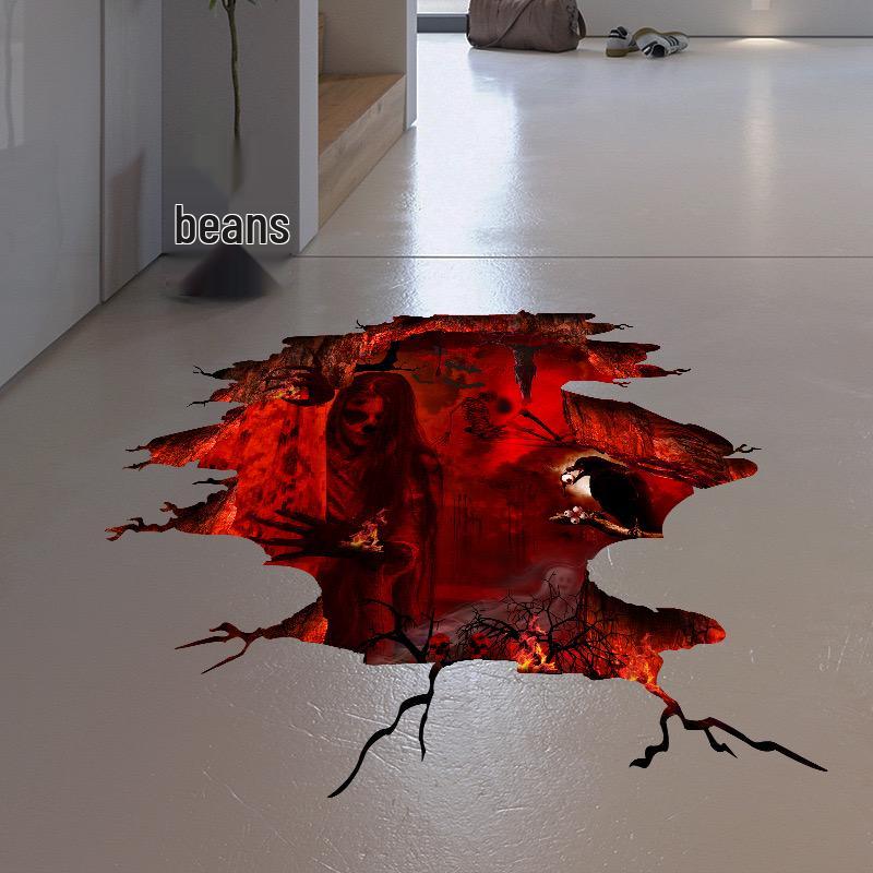 3D Halloween Floor Stickers: Stereoscopic Horror Props for Indoor Decor in Malls, Stores, or Bars