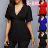 2019 New Summer Women Pure Collor V Collar Ruffled Sleeves Slim Halter T-shirt