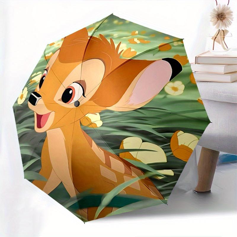 Bambi, Flowers Automatic Opening and Closing Umbrella - 8 Ribs Portable Folding Umbrella with Plastic Handle, Suitable for Leisure and Hallo