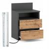 Bedside Table 40cm Gray Oak Wotan 2 Drawers Shelf For Bedroom