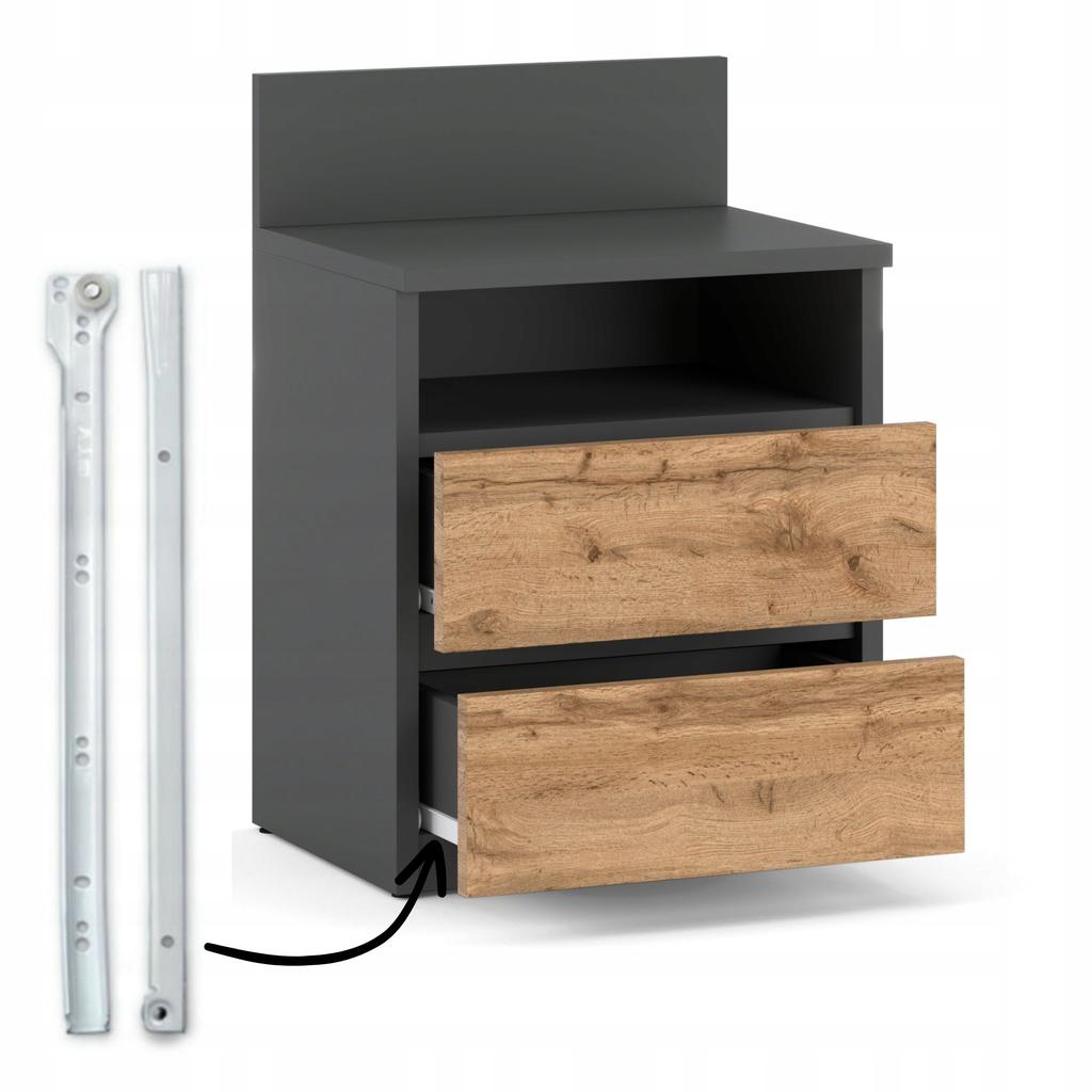 Bedside Table 40cm Gray Oak Wotan 2 Drawers Shelf For Bedroom