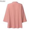 ZANZEA Women Casual Round Neck Solid Color 3/4 Sleeve Loose Blouse