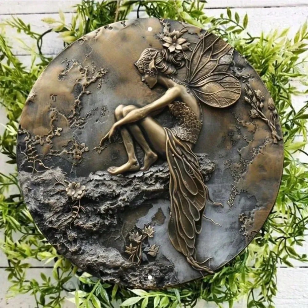 Vintage Fairy Round Metal Tin Sign Weatherproof Outdoor Wall Art 20x20