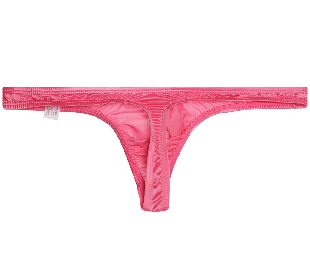 Stretch 3D Sheer G-Station Men's T-Back, Large, Pink, Satin-Like Thong, Men's Underwear, Stitching, Sexy, Shiny,