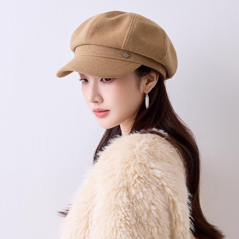 Autumn Winter Warm Versatile Newsboy Hat Wide Brim Octagonal Hat