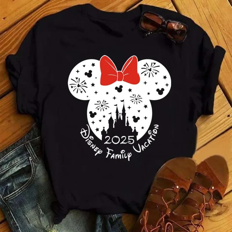 Disney Cartoon 2025 Travel Pattern Printed T-Shirt Summer Women's Casual Tops T-Shirt Fashion Clothing Harajuku Y2k T-Shirt
