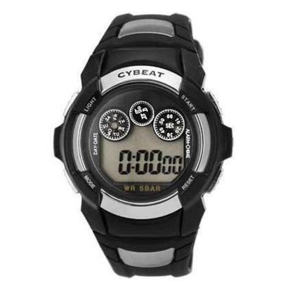 J-AXIS Herren SCY08-BK (CYBEAT Digital Schwarze Sonnenflamme) Runde Uhr Schwarz Digital