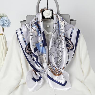 90cm Large Square Scarf For Spring And Summer Fashion, Versatile And Stylish, Printed Silk Scarf For Women'S Decoration, Paired With Shawl Scarf