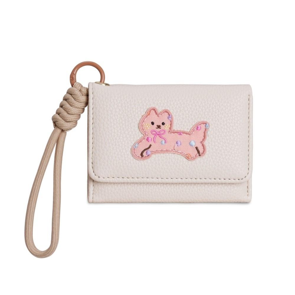 

Милый мультяшный кошелек для денег с котиком, короткий, для студенческой карты, кошелек для монет, портативный женский кошелек тройного сложения, подарки бежевый