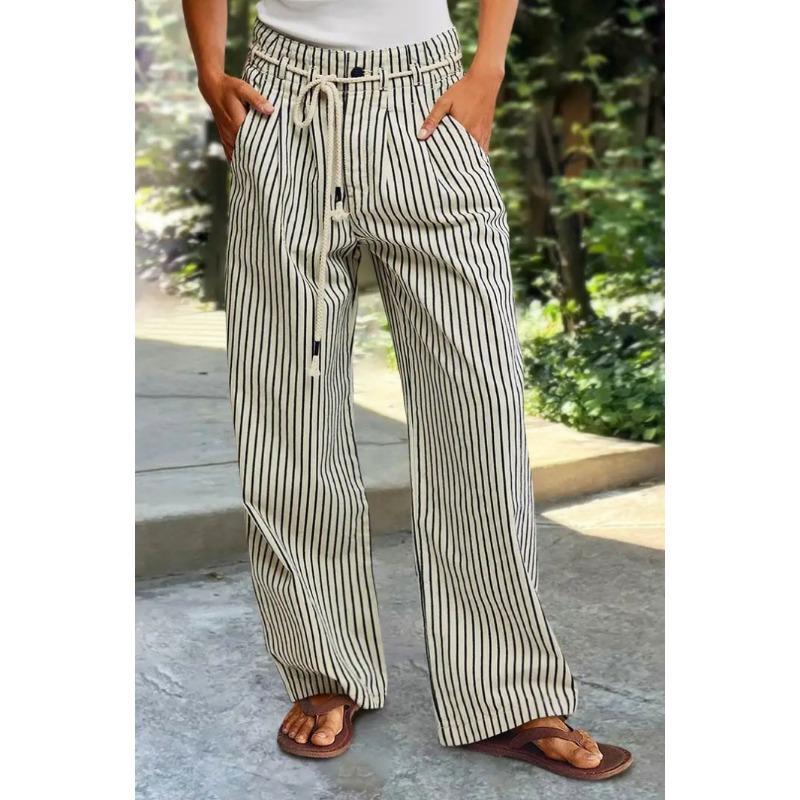 

JKASHDK Женские модные повседневные брюки с высокой талией и принтом в полоску, брюки и капри XXL темно-синий