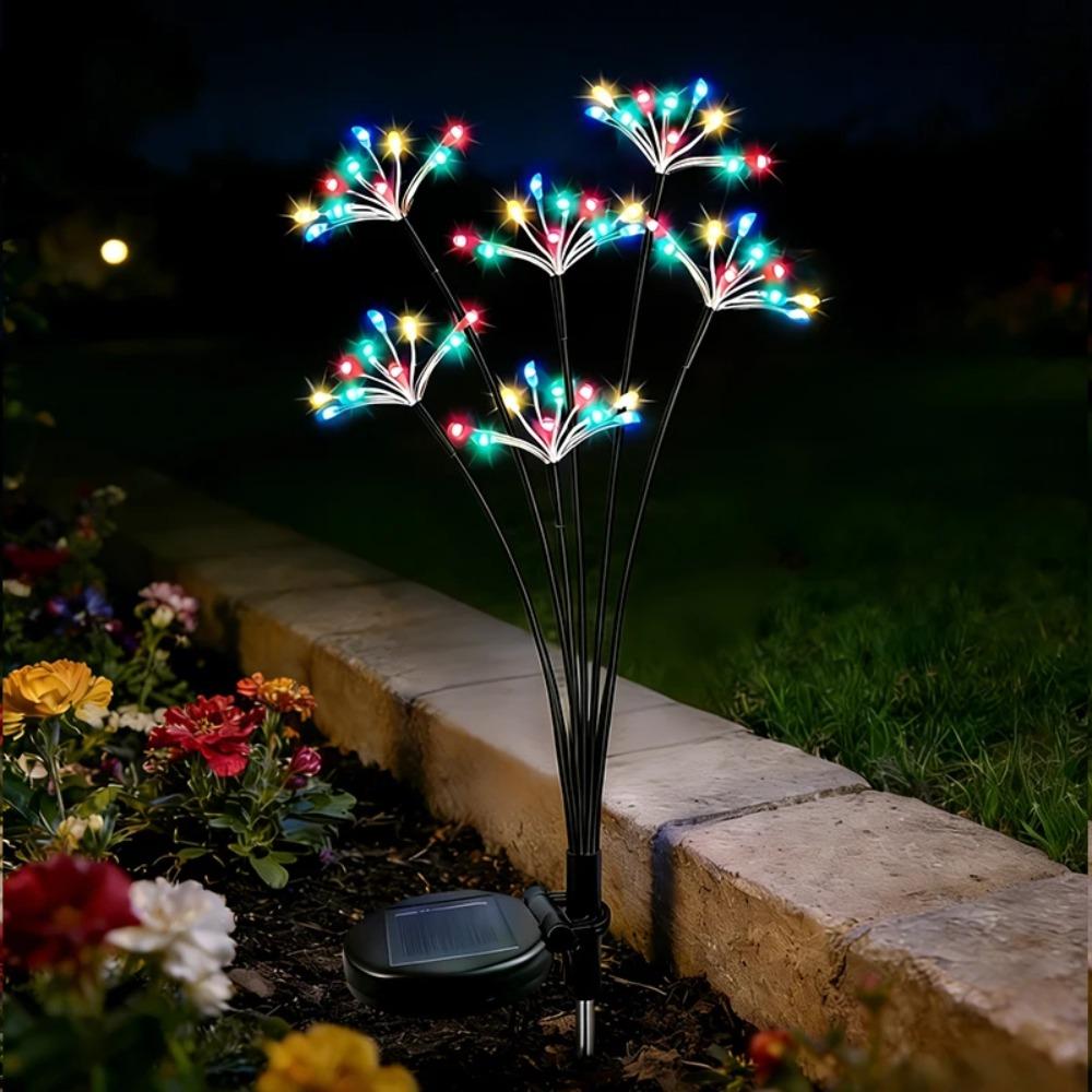 LED Solar Flower Lights Outdoor Waterproof Garden DIY Firework Decor Path Stake Solar Lamp for Street Walk Patio