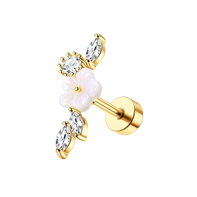 Bobisty 1pc 16G Cartilage Earring Stainless Steel Opal CZ Earrings Flat Back Cartilage Conch Helix Piercing Jewelry for Women