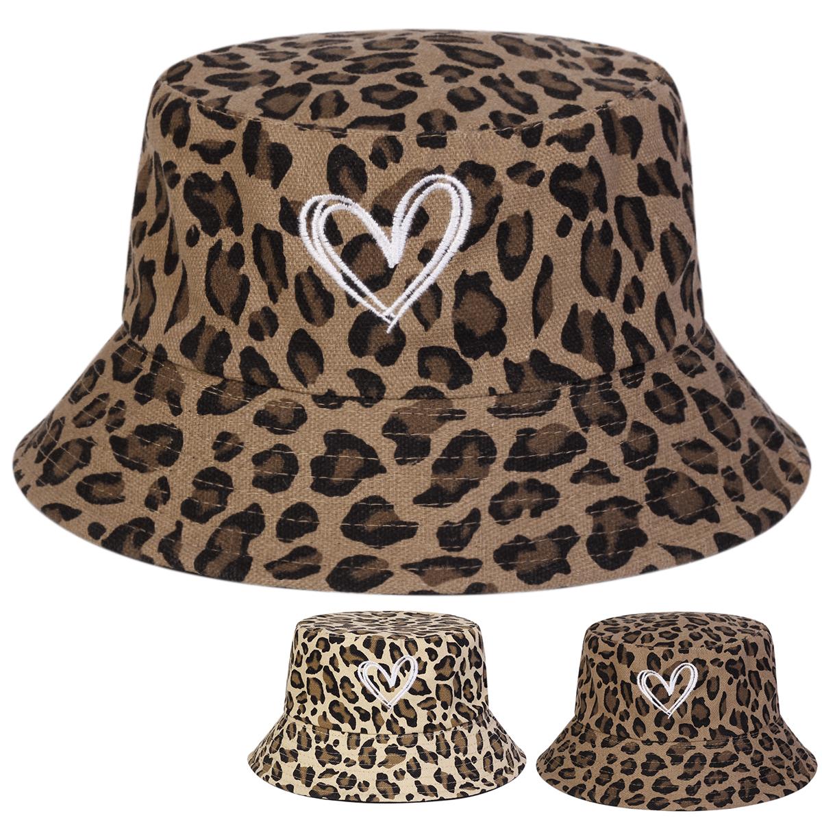 Freedom Outdoors Women's Khaki Unisex Leopard Print With Hearts Panama Fisherman Hat Outdoor Travel Hat Sunscreen Hats For Men Bucket Hat