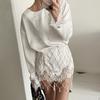 Lace Trim Long Sleeve T-shirt O-Neck Tunic Tops Fashion Beach Robe  Summer Wear