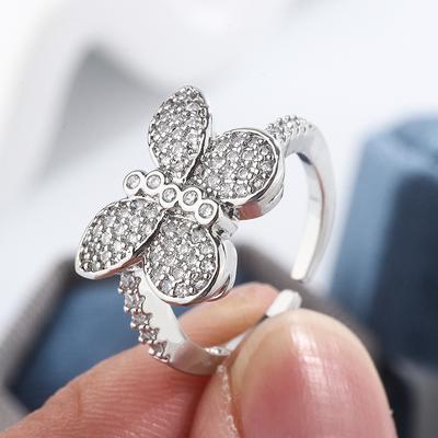 Luxurious Ring for Women Classic Butterfly Shiny AAA Zircon Ring Fashion Open Adjustable Zircon Ring Anniversary Gift