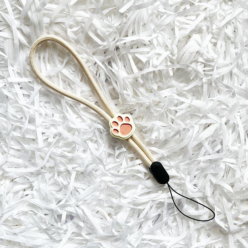 Milk Tea-Colored Cartoon Cat Paw Phone Lanyard with Adjustable Wrist Strap, Nylon Braided, Anti-Drop