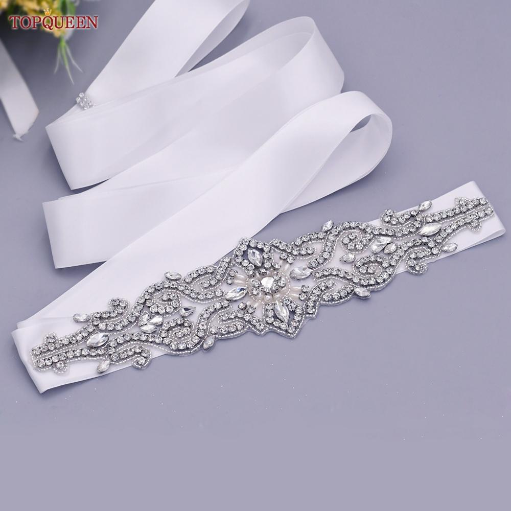 TOPQUEEN S26 Luxury Rhinestones Wedding Dresses Belt Women Crystal Applique Decoration Sparkly for Bride Waistband Bridal Sash