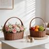 Pastoral Woven Rattan Flower Basket for Home Storage and Picking