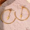 Stainless Steel Earrings C-shape Punk Cross Pendant Classic Fashion Personality Dangle Earrings For Women Zircon Banquet Gifts