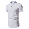 Baumwolle Leinen Herren Kragen Knopf Langarm Tops Sommer Grandad Shirt Bluse T-Shirt