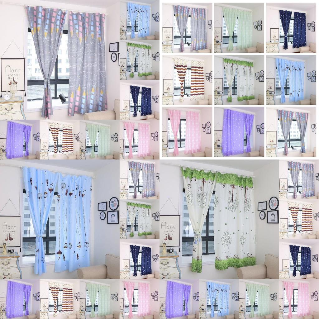 Durable Polyester Blackout Window Curtain With Fun Cartoon Plant Pattern For Home Use