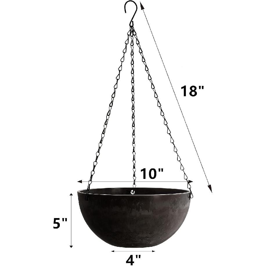 DEAYOU 2 Pack Resin Hanging Planters for Indoor Plants, 10" Hanging Flower Pots with Drainage Holes, Hanging Baskets with Chain and Hook for Garden,